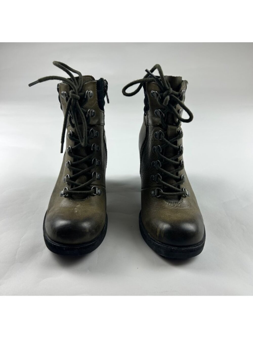 Kork Ease Distressed Olive Leather Lace Up Chunky Heel Ankle Boot 6M - Picture 5 of 8